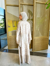 Long Sleeves Satin Dress - Beige ( available at stores only )