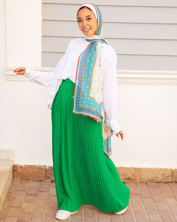 Solid Pleated Skirt-Green