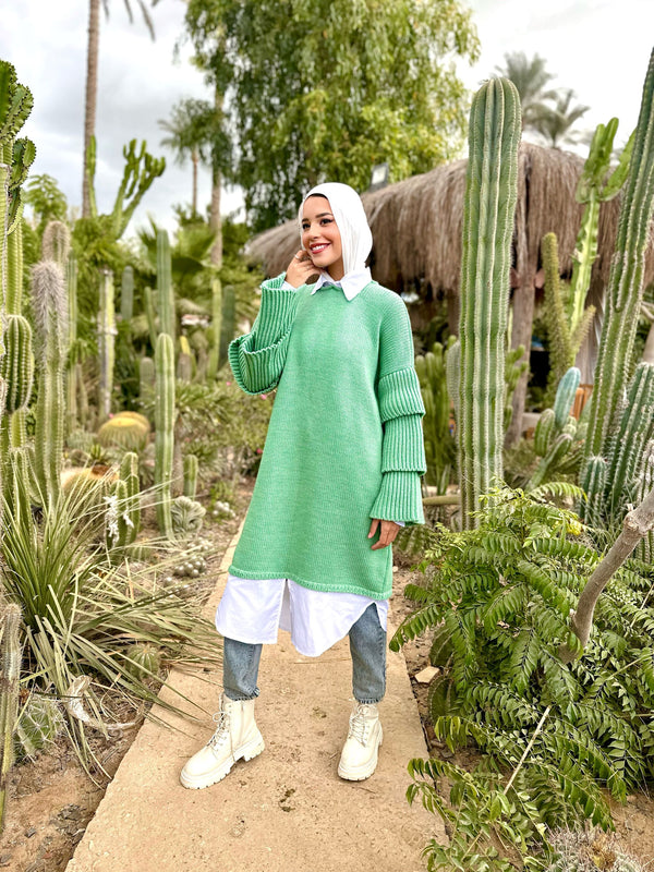 Layered Sleeves Pullover-Mint