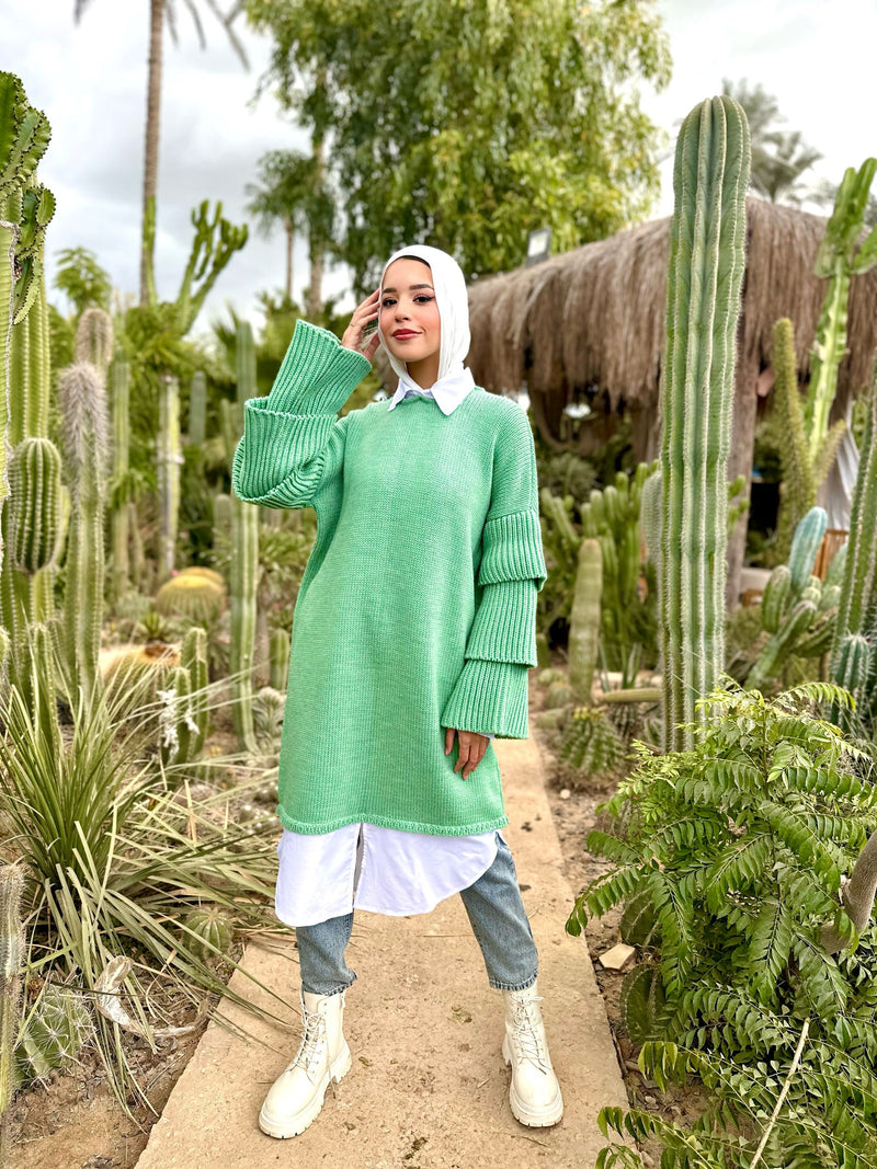 Layered Sleeves Pullover-Mint