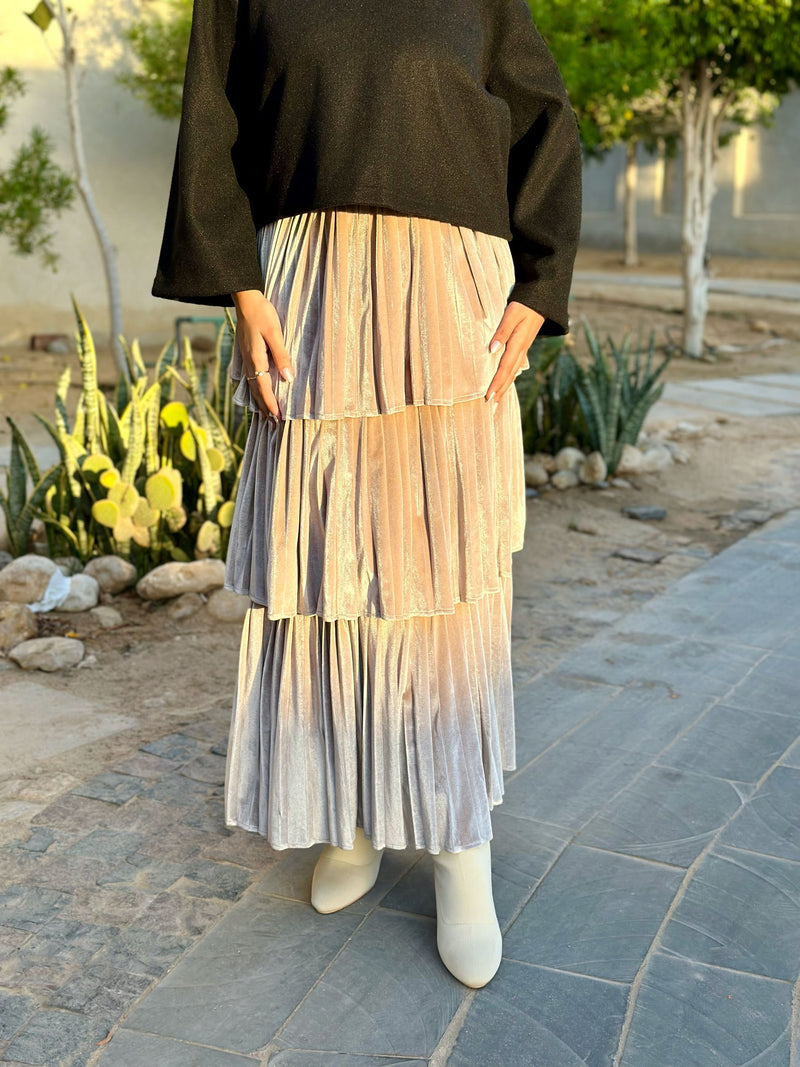 Layered Velvet Skirt-Beige
