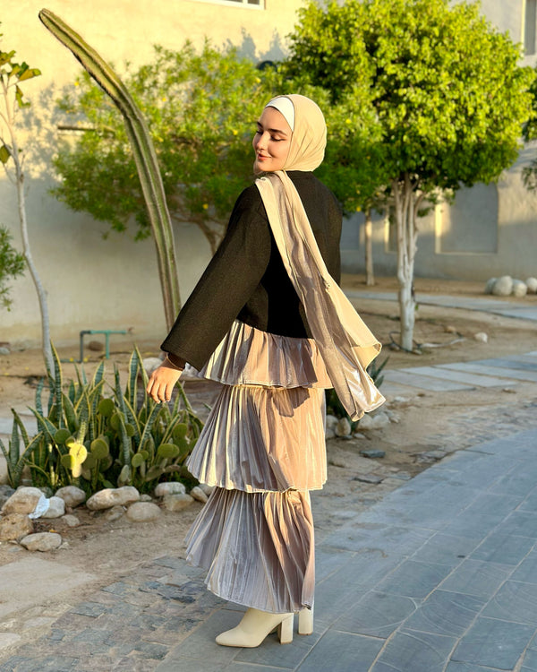 Layered Velvet Skirt-Beige