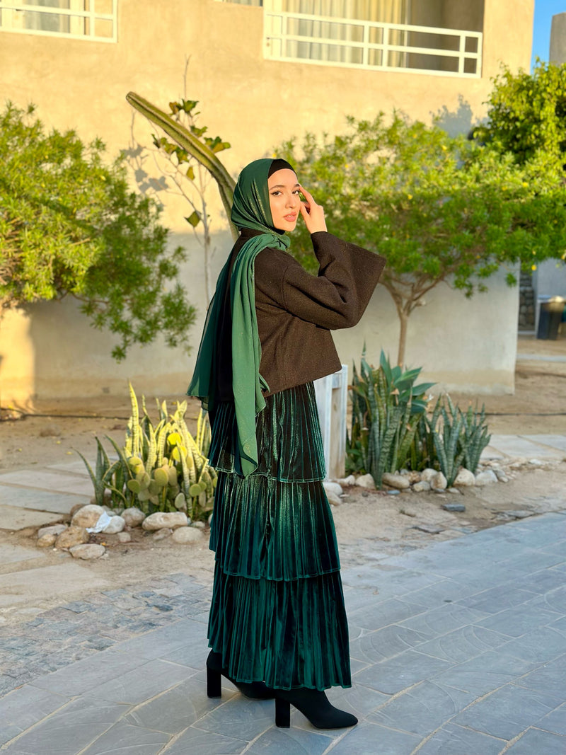 Layered Velvet Skirt-Green