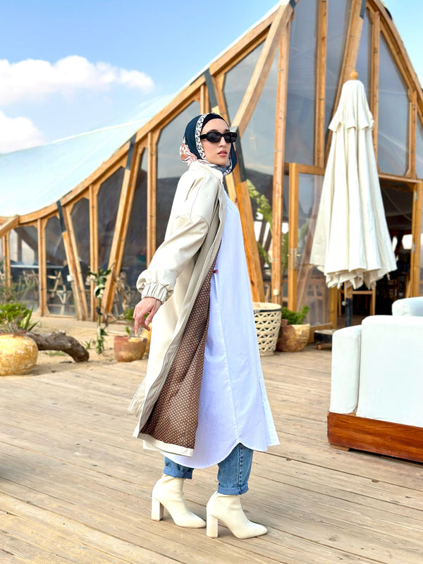 Lined Leather Coat-Beige