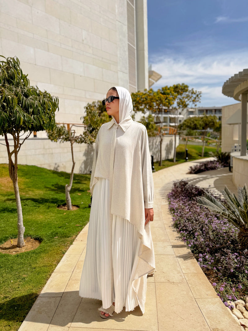 Linen Dress With Pleats - Beige