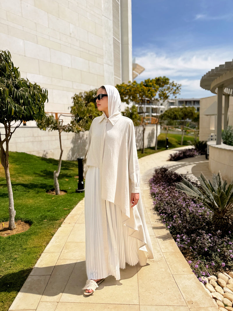 Linen Dress With Pleats - Beige
