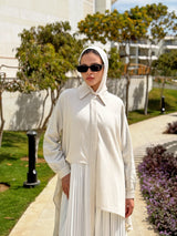 Linen Dress With Pleats - Beige
