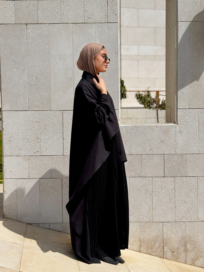 Linen Dress With Pleats - Black
