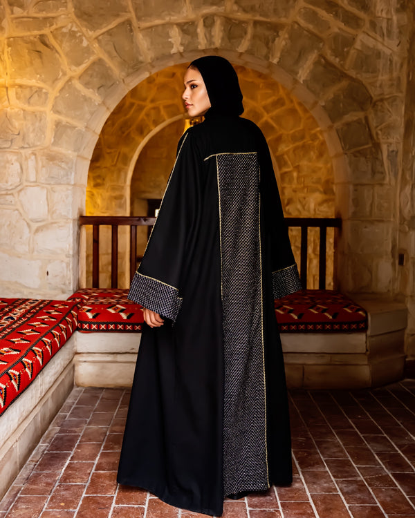 Linen Golden Piping Kaftan-Black