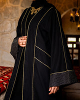 Linen Golden Piping Kaftan-Black