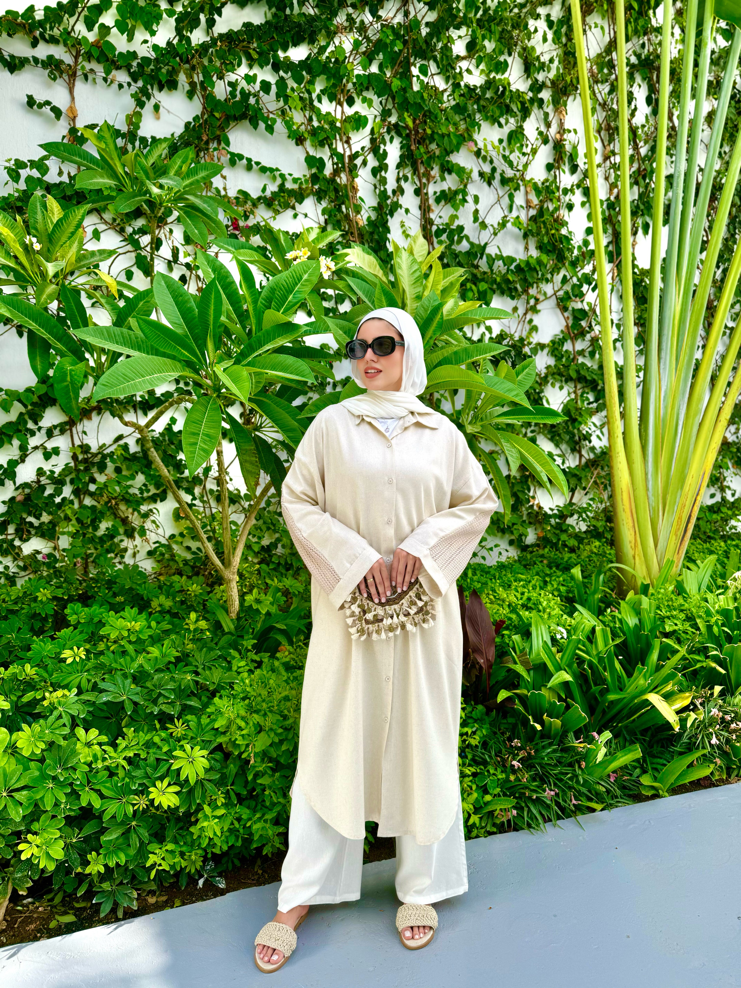 Linen Crochet Shirt-Beige