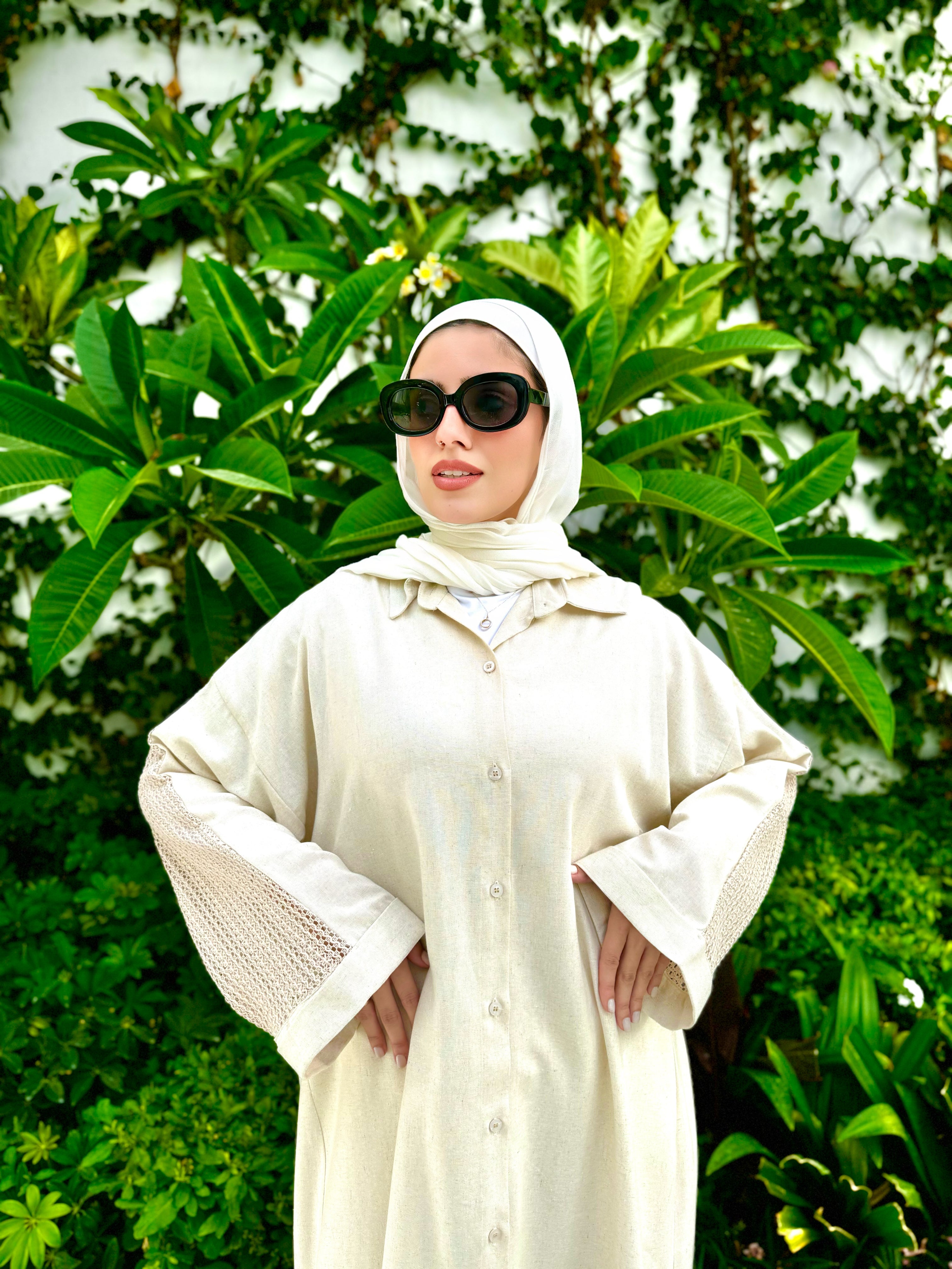 Linen Crochet Shirt-Beige