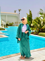 Fringed Linen Skirt-Teal