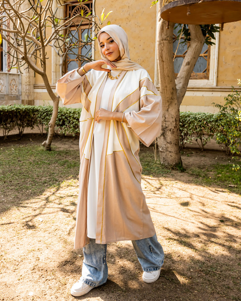 Linen Piped Cardigan-Beige