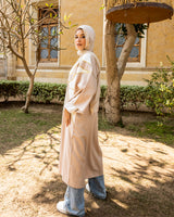 Linen Piped Cardigan-Beige