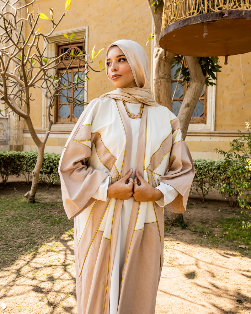 Linen Piped Cardigan-Beige