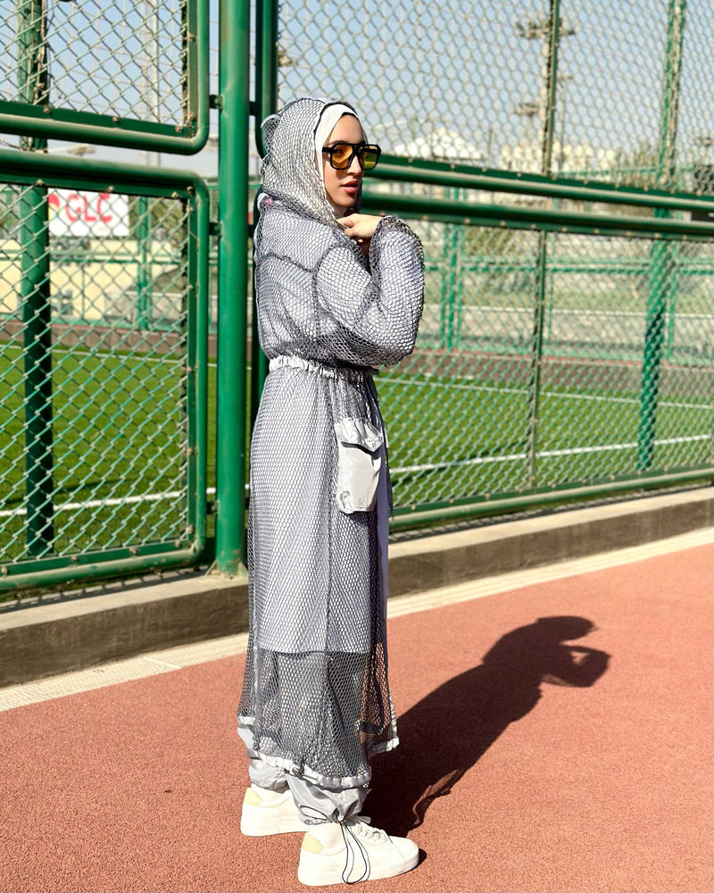 Mesh Sports Cardigan-Grey