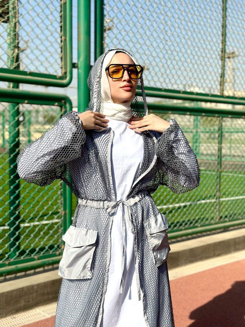 Mesh Sports Cardigan-Grey