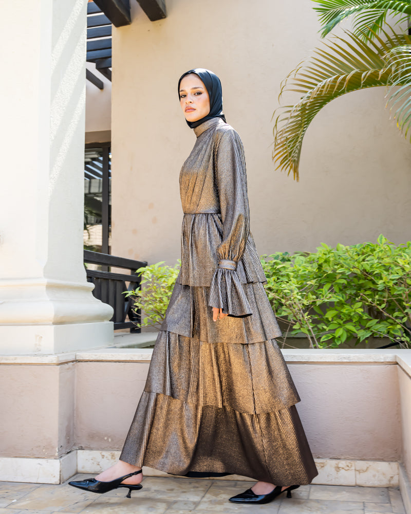 Metallic Layered Dress - Gold Hijab Boutique Metallic Layered Dress - Gold Hijab Boutique