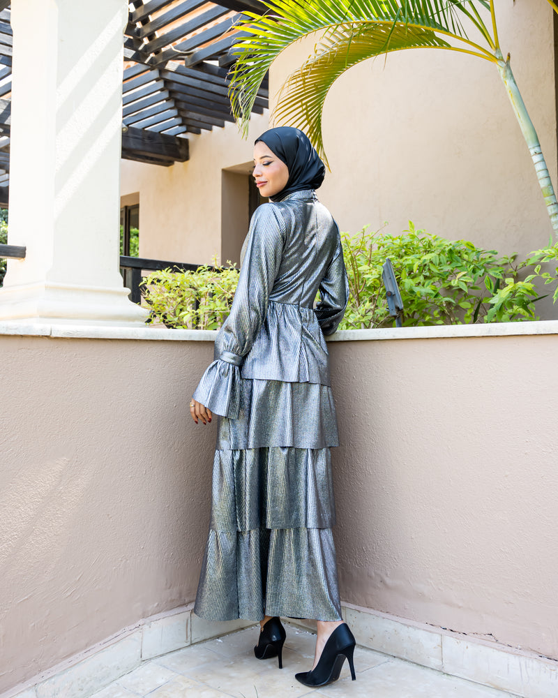 Metallic Layered Dress - Silver