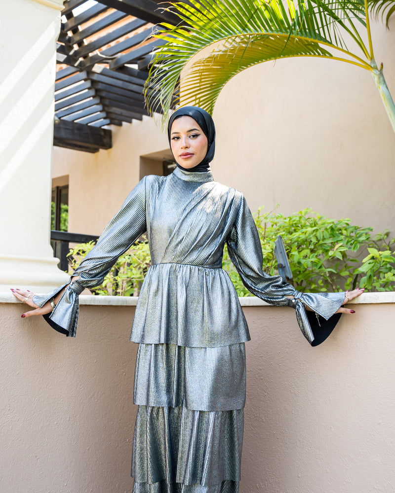 Metallic Layered Dress - Silver
