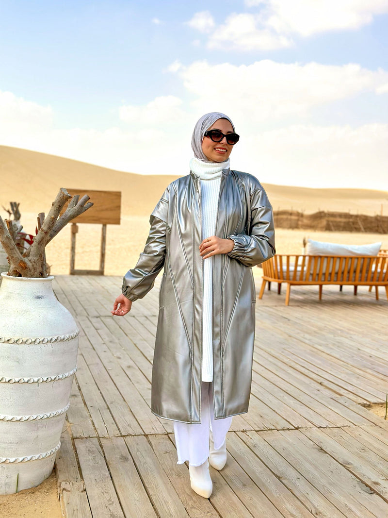 Metallic Lined Leather Coat-oxide