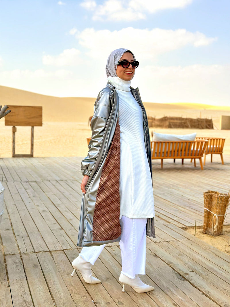 Metallic Lined Leather Coat-oxide
