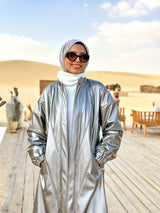 Metallic Lined Leather Coat-oxide