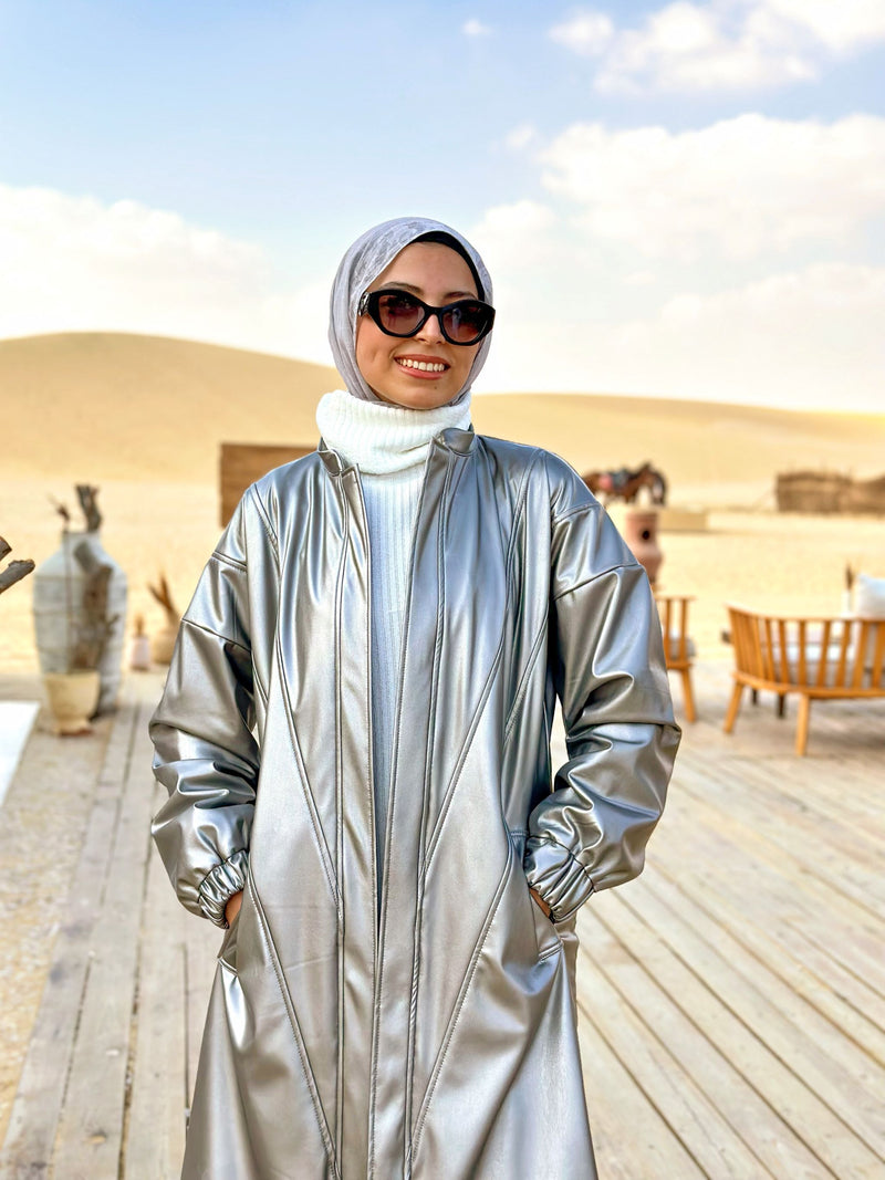 Metallic Lined Leather Coat-oxide