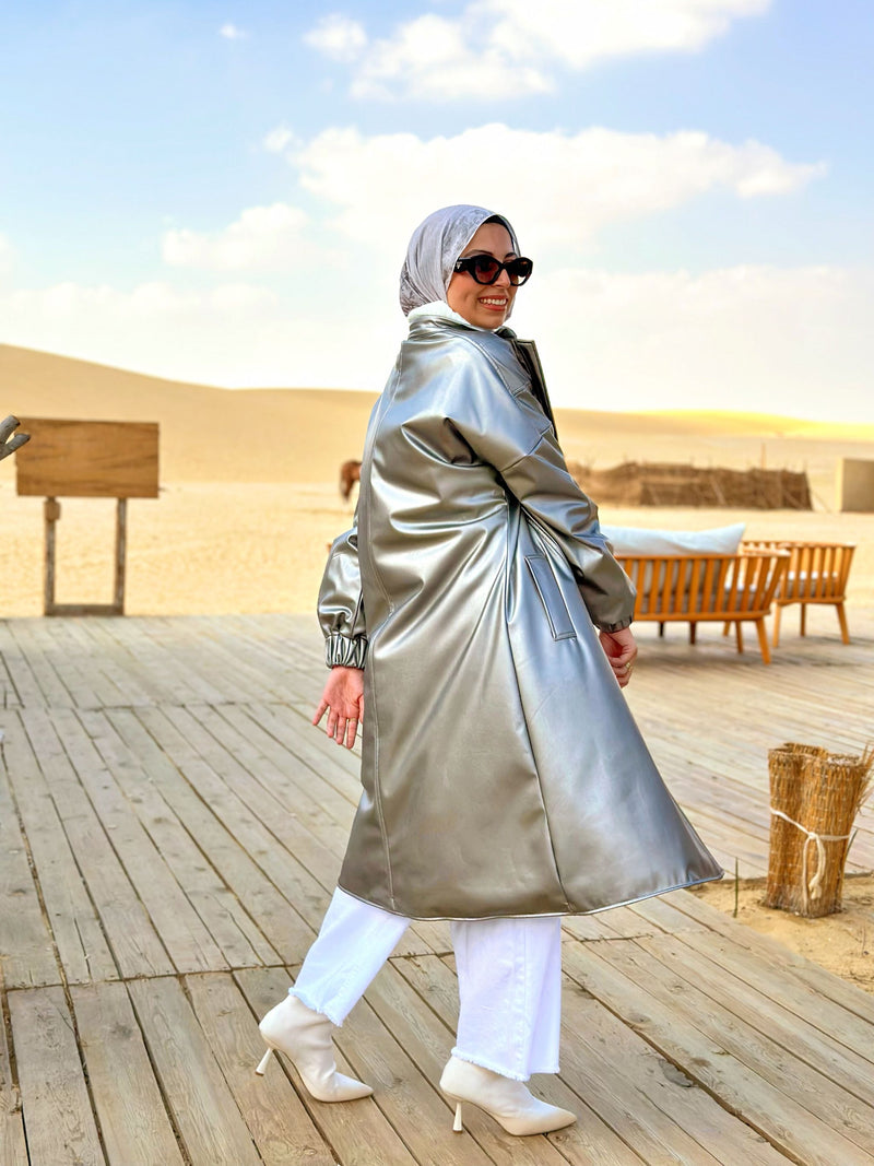 Metallic Lined Leather Coat-oxide
