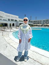 Mixed Fabric Shirt-White*Lime