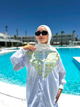 Mixed Fabric Shirt-White*Lime