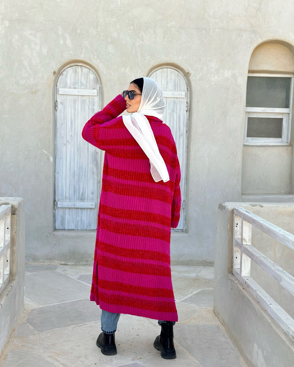Multicolored Cardigan-Fuchsia