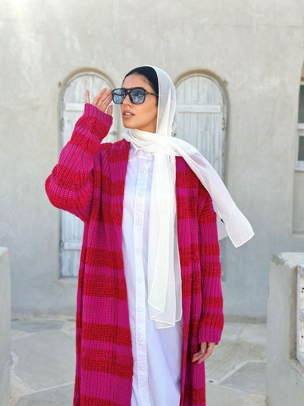 Multicolored Cardigan-Fuchsia
