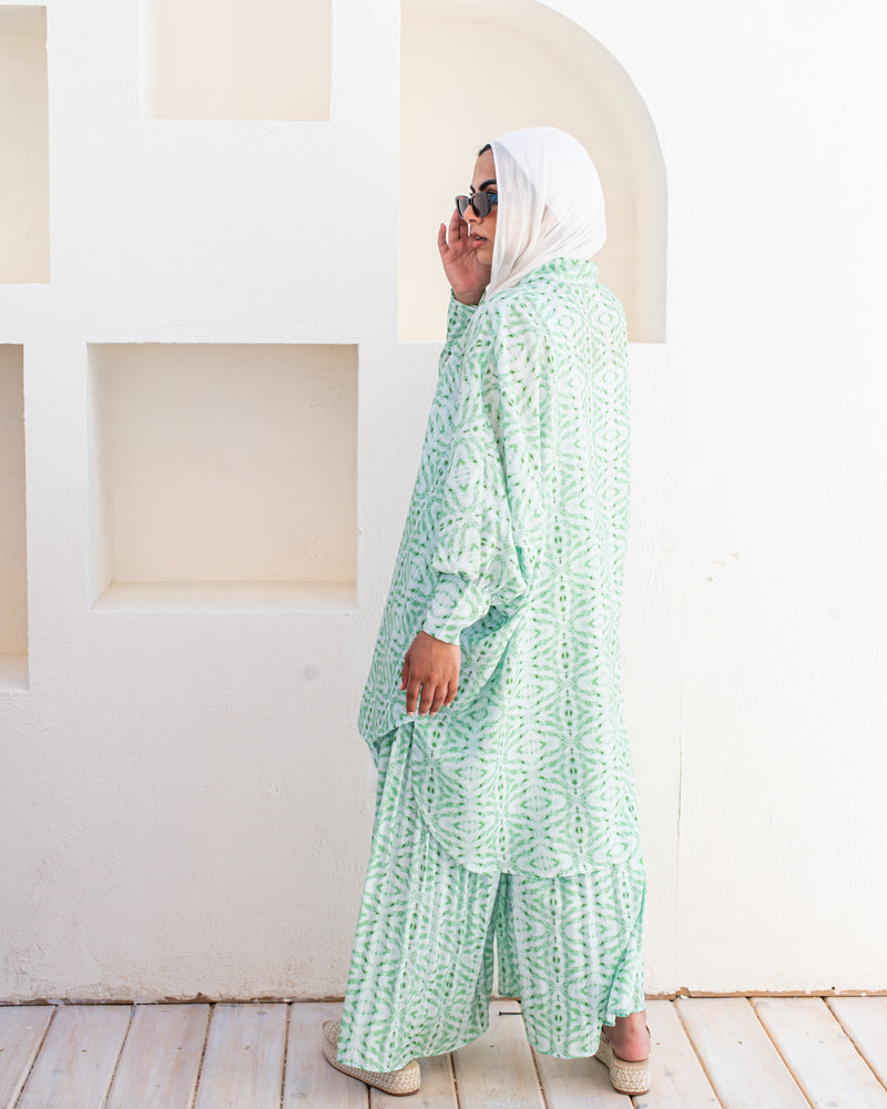 Over Sized Printed Shirt-Green