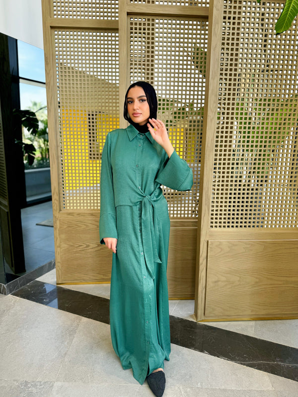 Overlap Tie Satin Dress - Teal