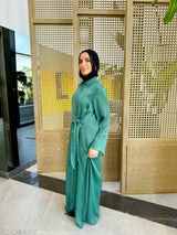 Overlap Tie Satin Dress - Teal