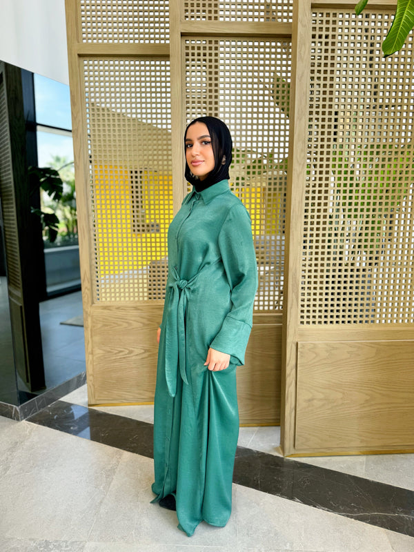 Overlap Tie Satin Dress - Teal