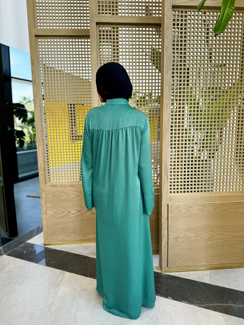 Overlap Tie Satin Dress - Teal