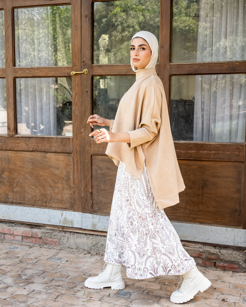 Oversized Suede Blouse-Beige