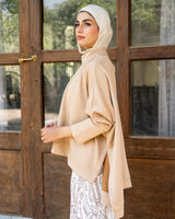 Oversized Suede Blouse-Beige