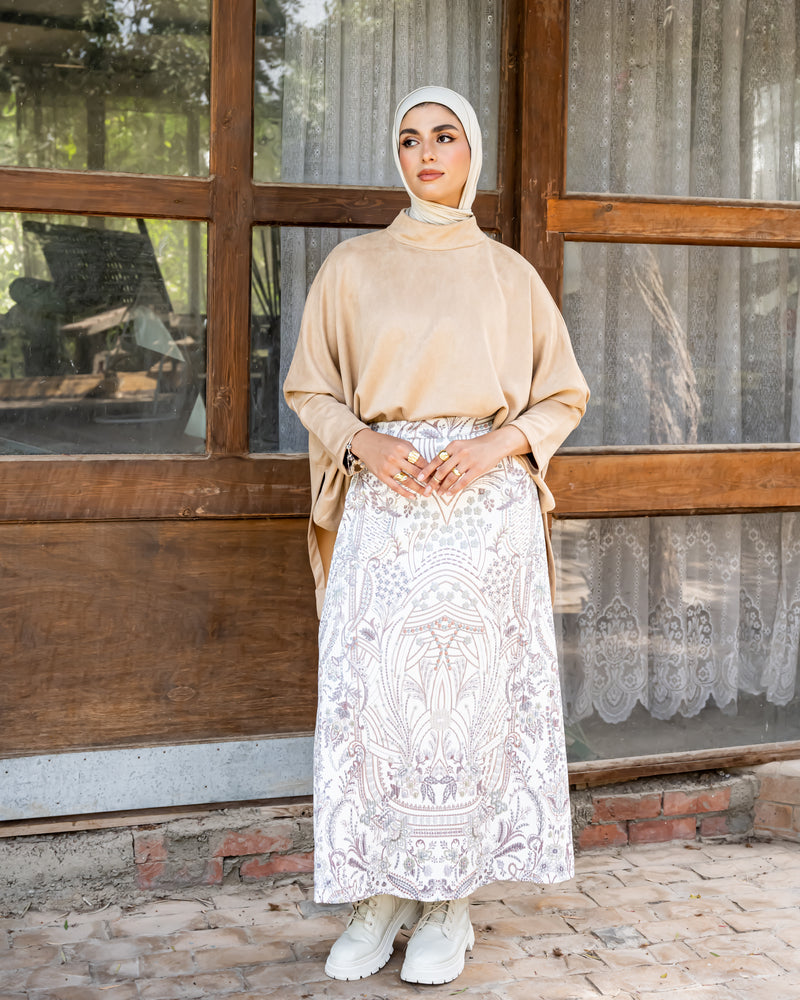 Oversized Suede Blouse-Beige