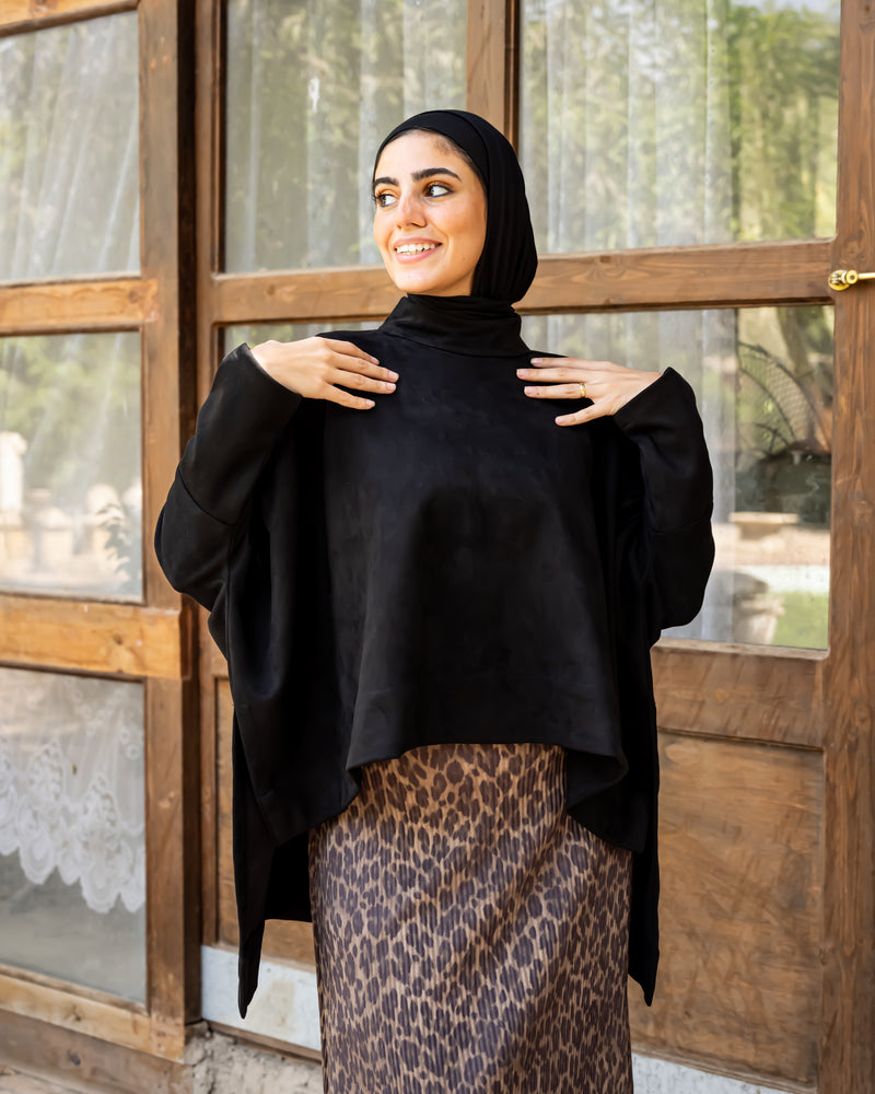 Oversized Suede Blouse-Black