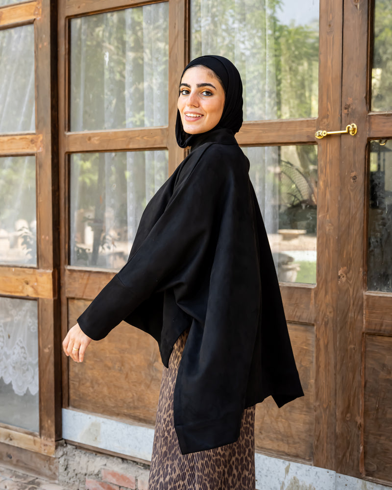 Oversized Suede Blouse-Black