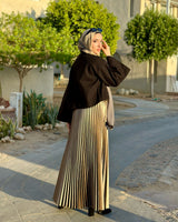 Pleated Leather Skirt-Oxide
