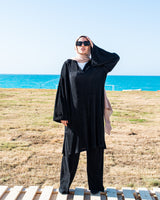 Pleated Satin Blouse-Black