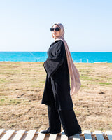 Pleated Satin Blouse-Black