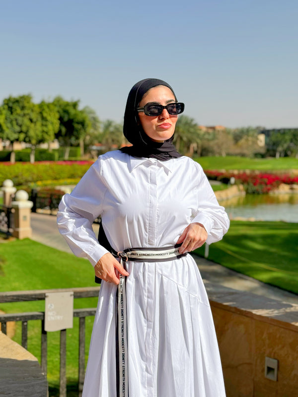 Poplin Dress With Pleats-White