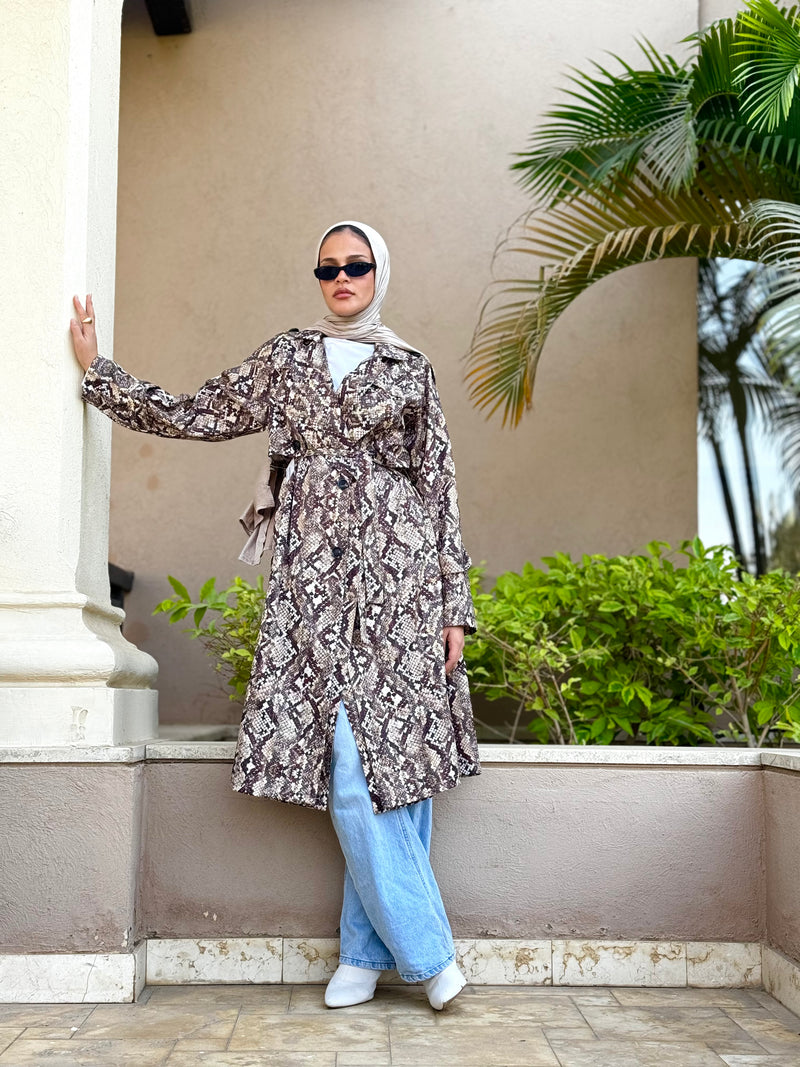 Printed Gabardine Coat - Beige