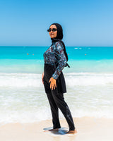 Printed Piped Burkini-Black*Teal